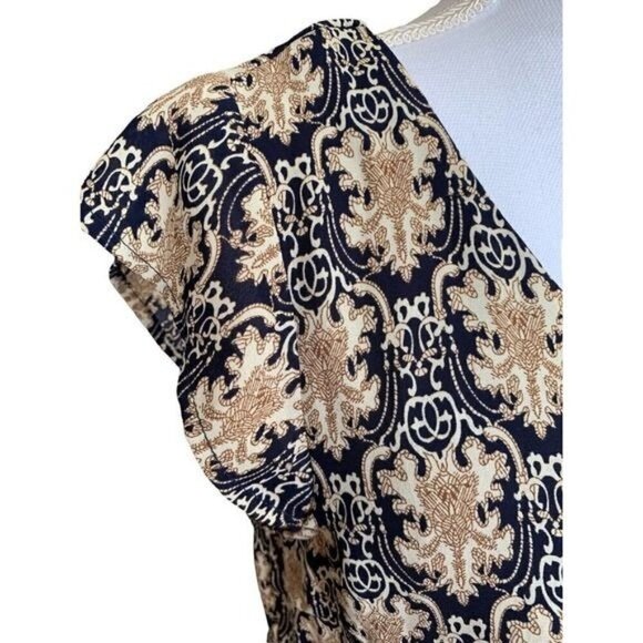 Blu Pepper Dress Black Tan Cap Sleeves Size Medium Zip Back Geometric - Picture 5 of 12